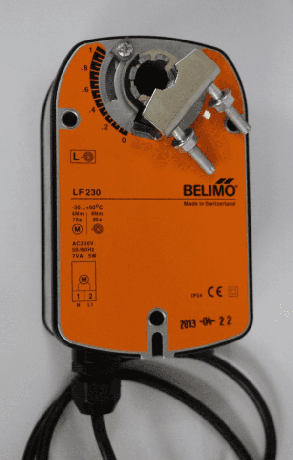 Here are some more details about the Belimo LF230: Torque: The LF230 has an actuating torque of 4 Nm. Mounting: The LF230 can be directly mounted on standard damper shafts or jackshafts. Power consumption: The LF230-S US version reduces power consumption in holding mode. Auxiliary switch: The LF230-S US version has one built-in auxiliary switch. This SPDT switch can be used for safety interfacing or signaling. Insulation: The LF230-S US version is double insulated, so an electrical ground connection is not necessary. The Belimo LF230 is ideal for air handlers, economizer units, VAV terminal units, fan coil units, unit ventilators, and life safety dampers. Technical data sheet – LF230-S US - Belimo Belimo